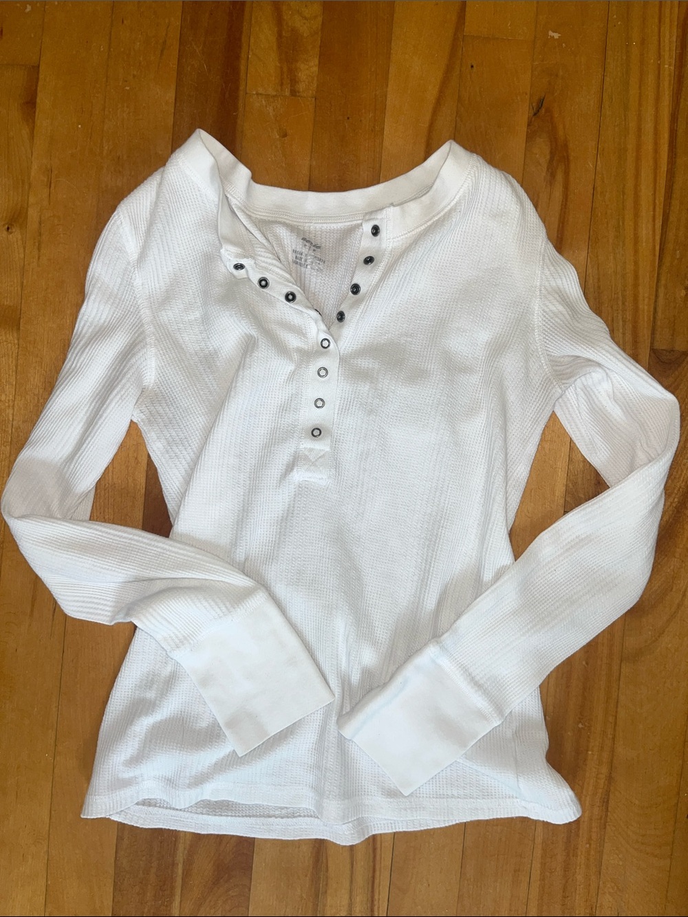 aerie White Long-Sleeve Waffle Henley Top
